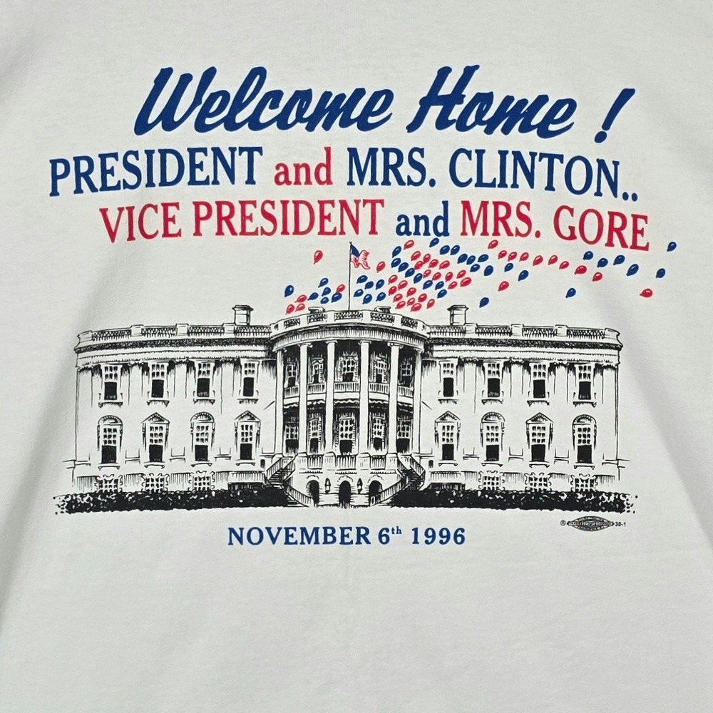 VTG 1996 Welcome Home‎ President and Mrs Clinton T Shirt XL White Single Stitch